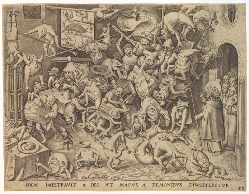 ピーテル・ブリューゲル（父）[原画]/ピーテル・ファン・デル・ヘイデン[彫版]
　《魔術師ヘルモゲネスの転落》1565 年 プランタン=モレトゥス博物館蔵 
Museum Plantin-Moretus/Prentenkabinet, Antwerp - UNESCO World Heritage