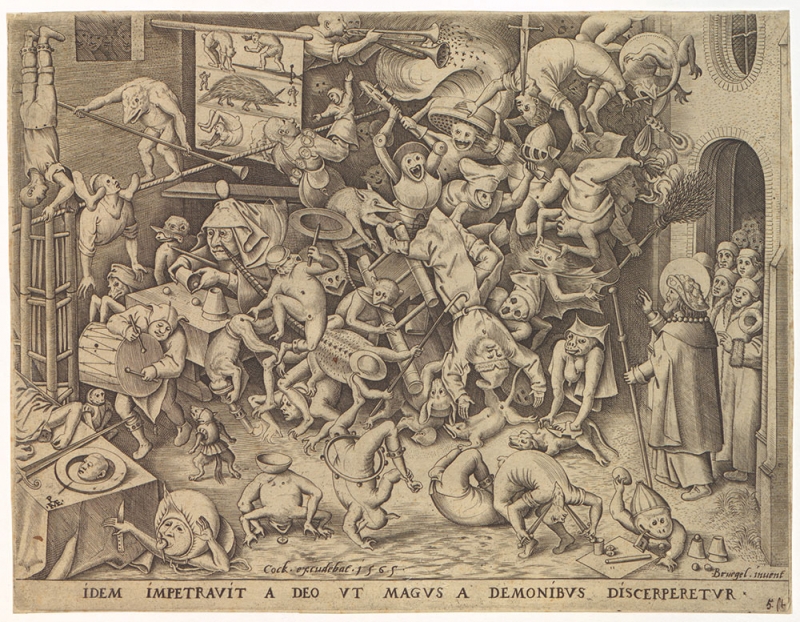 3. ピーテル・ブリューゲル（父）[原画]/ピーテル・ファン・デル・ヘイデン[彫版]
　《魔術師ヘルモゲネスの転落》1565 年 プランタン=モレトゥス博物館（アントワープ）蔵