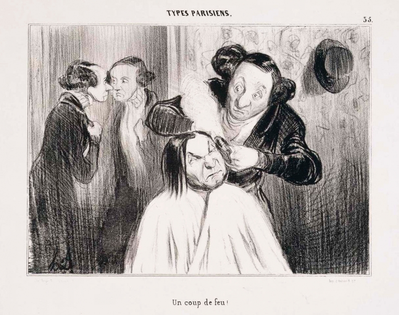 パリっ子のタイプ 32 商品の匂いを嗅ぎましょう …　文句を言う前に!…1839 年（1842 年発行） リトグラフ　当館蔵