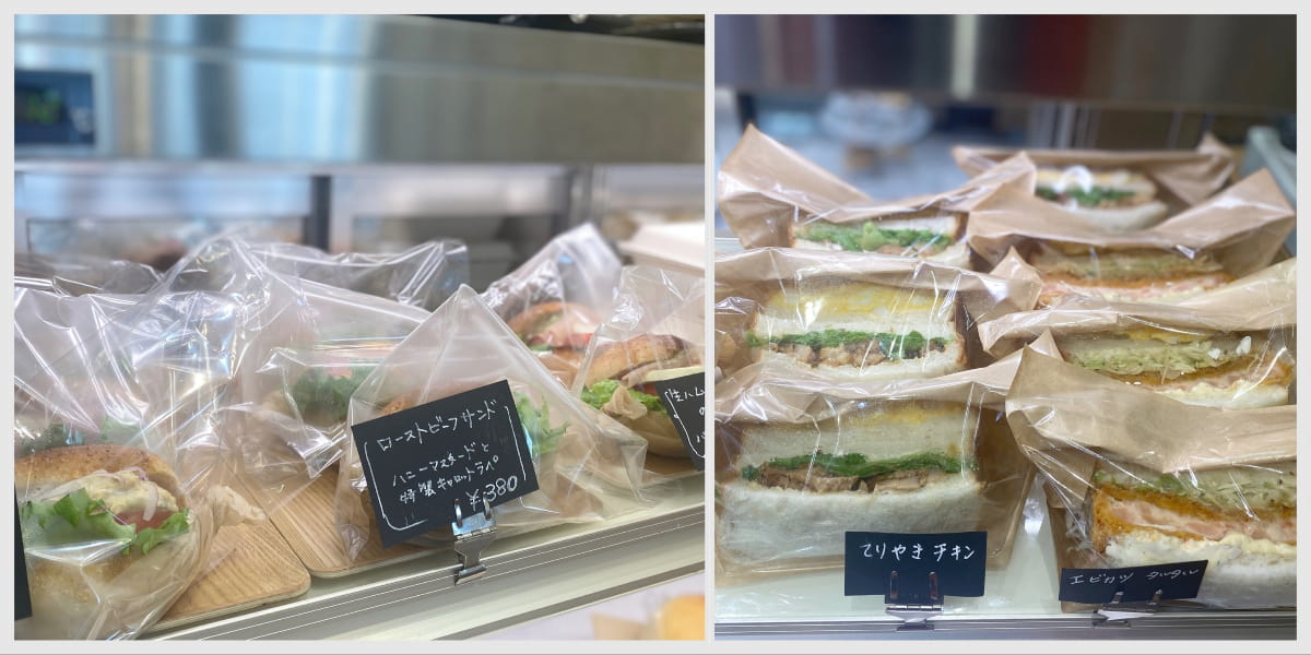 ランチタイムには多種多様な種類のサンドイッチが並びます