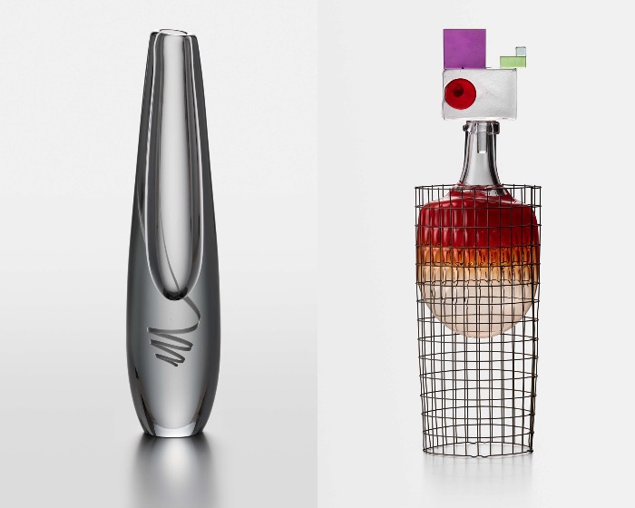 左：グンネル・ニューマン 《ストリーマー［GN18］》 1947年　ヌータヤルヴィ・ガラス製作所右：マルック・サロ 《アートグラス、ユニークピース》 2017年　ラシコンッパニア