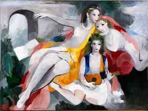 マリー･ローランサン《三人の若い女》1953年頃　油彩　97.3×131.0㎝ （ローランサン作品はいずれもマリー･ローランサン美術館蔵）