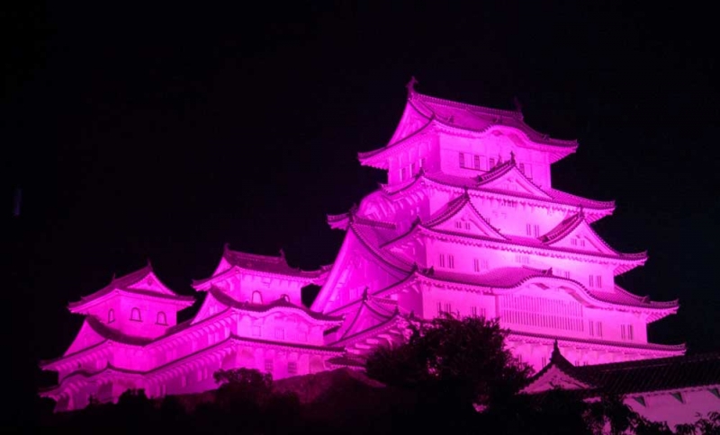姫路城が数時間だけピンク色に染まる『グローバル ランドマーク イルミネーション』 [画像]
