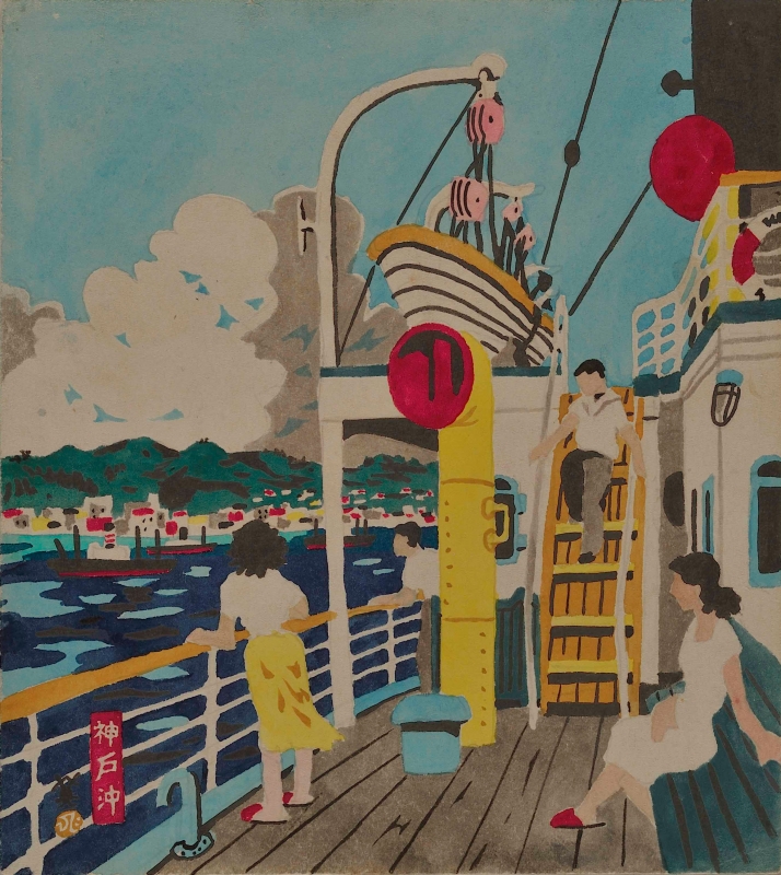 川西 英「新神戸百景」より《神戸沖》1952～61年
水彩、ポスターカラー・紙　神戸ゆかりの美術館