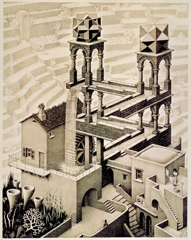 「滝」1961年　リトグラフ 
Aｌｌ M.C.Escher works©Escher Holding B.V.-Baarn-the Netherlands
