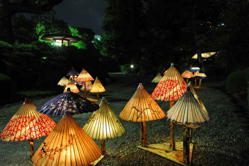純日本庭園でろうそくの灯りや水辺の灯籠を楽しむ [画像]