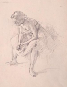 小磯良平《休息する踊り子》1939年、鉛筆・紙、同館蔵