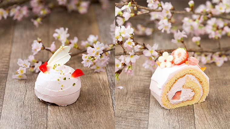 （左）桜モンブラン、（右）桜とストロベリーのロールケーキ