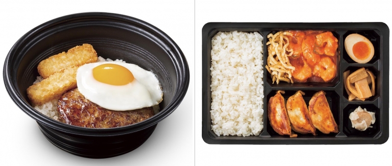 （左）ガスト：ランチハンバーグロコモコ丼 400円、（右）バーミヤン：ランチ海老のチリソース弁当 850円（出典：すかいらーくグループ 公式サイト）