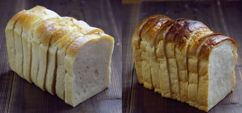 （左）KOBE天然酵母山食パン（右）KOBEパンドミ