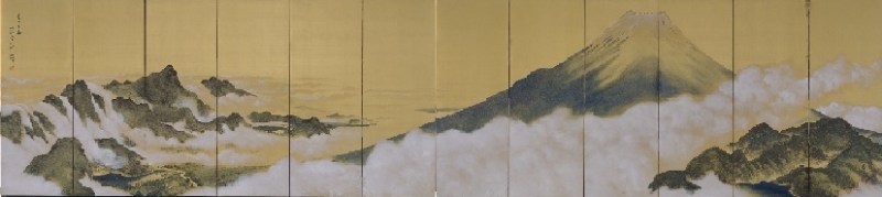 《富士五湖》 絹本着色（六曲一双屏風） 1936（昭和11）年 姫路市立美術館蔵