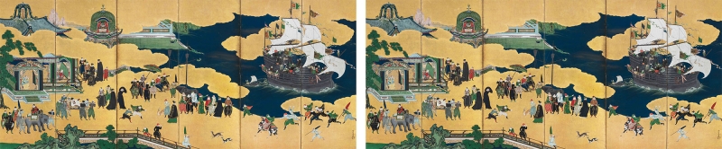 重要文化財 狩野内膳「南蛮屏風」桃山時代、16 世紀末期～17 世紀初期 神戸市立博物館蔵