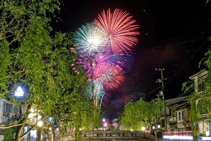 城崎温泉にて毎年開催している夏のイベント「夢花火」
