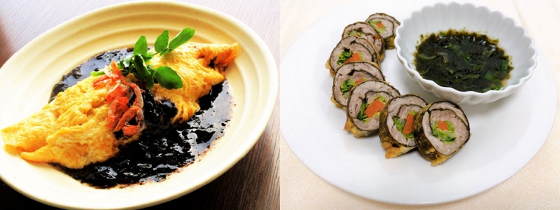 海苔あんかけ～和風オムライス（yamamariさん）、豚肉と彩り野菜の海苔ロール天ぷら（MURASANさん）