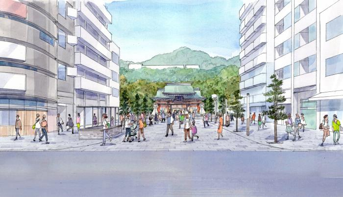 広場と湊川神社をつなぐ景観軸（再整備のイメージ）