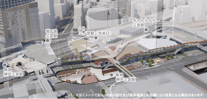 JR 三ノ宮新駅ビル及びその周辺の乗換動線イメージ