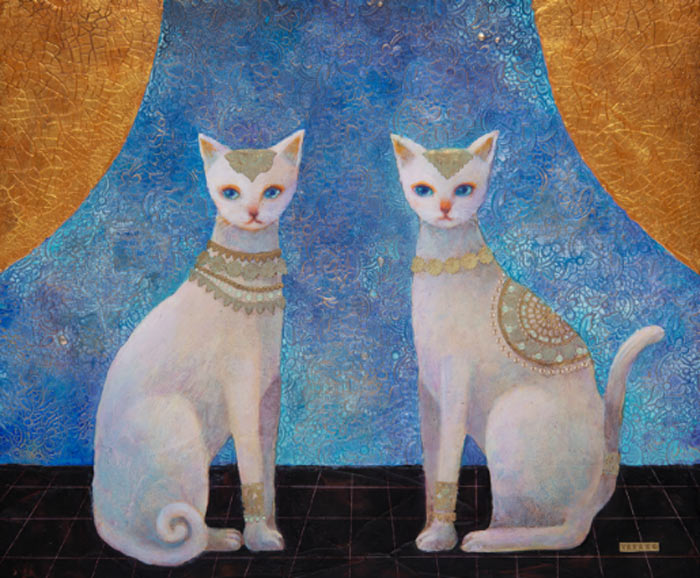 宝永 たかこ｢王様を見た猫」アクリル絵の具、F8