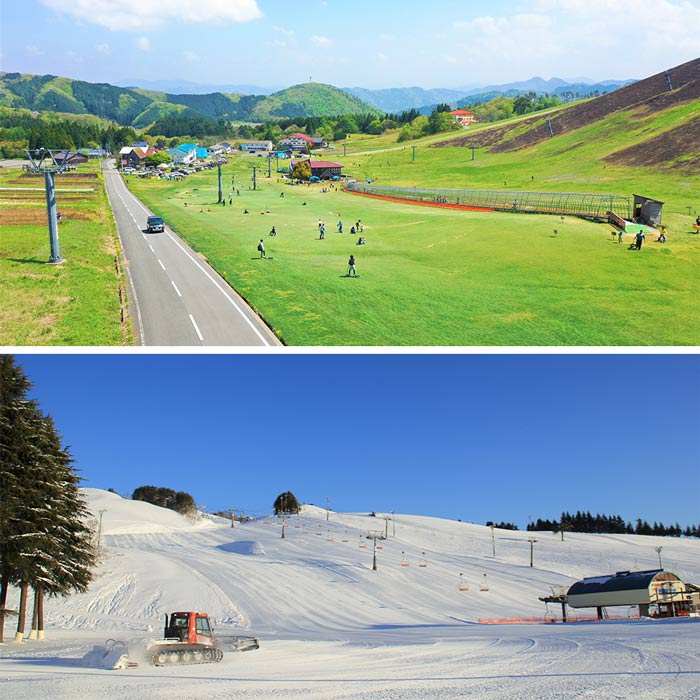 夏はマウンテンバイク、グラススキー、パラグライダーを、冬はスキーが楽しめる県内有数のリゾートエリアです