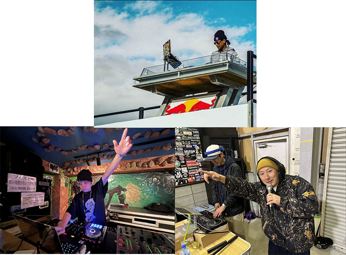 （上）DJ 坂田 亜璃釈さん、（左）DJ 酒井 勇さん、（右）MC 野上 竜也さん