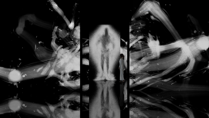 チームラボ《反転無分別 - Light in Dark》、《Dissipative Figures – Human, Light in Dark》©チームラボ