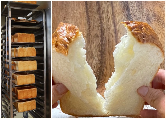 左：食パンは一日に二回は焼き上げるとか
右：この「もっちり感」、伝わりますか