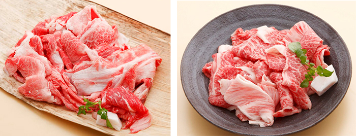 画像左：「切り落とし肉」400g 4,320円（税込）
画像右：「神戸牛 すじ肉」1kg 3,240円（税込）