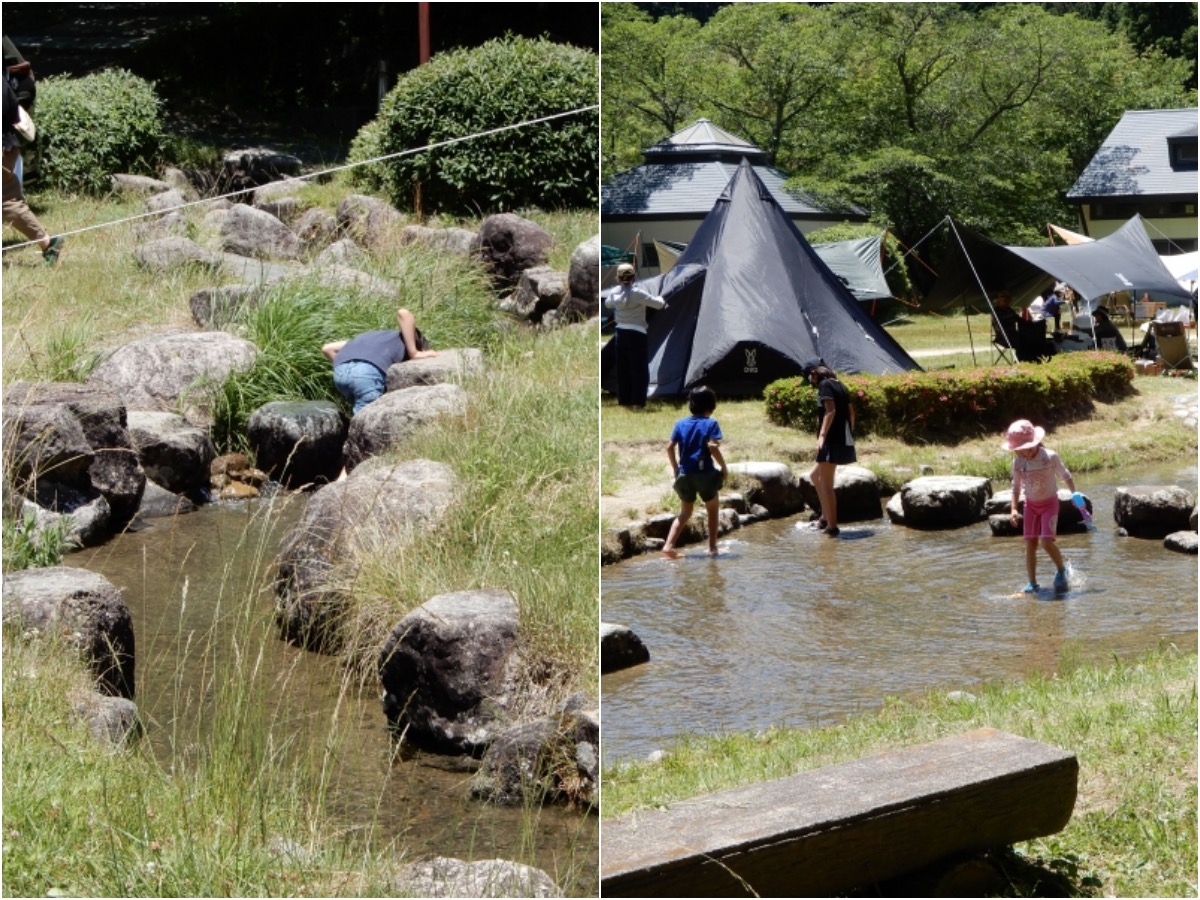「川遊び」施設内を流れる小川で、小さいお子さんも安心