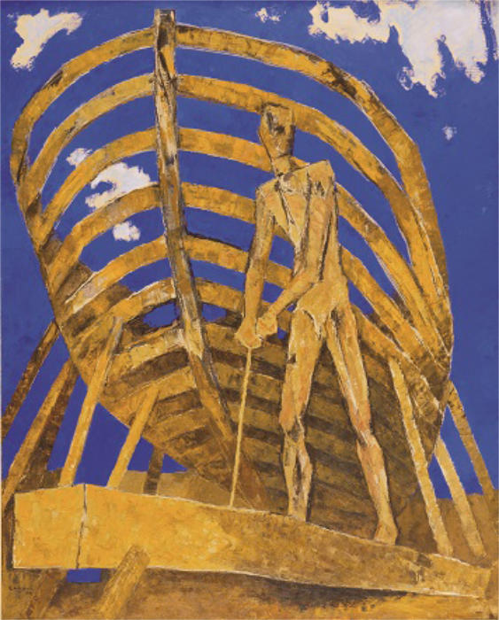 海老原喜之助《船を造る人》1954年 北九州市立美術館蔵