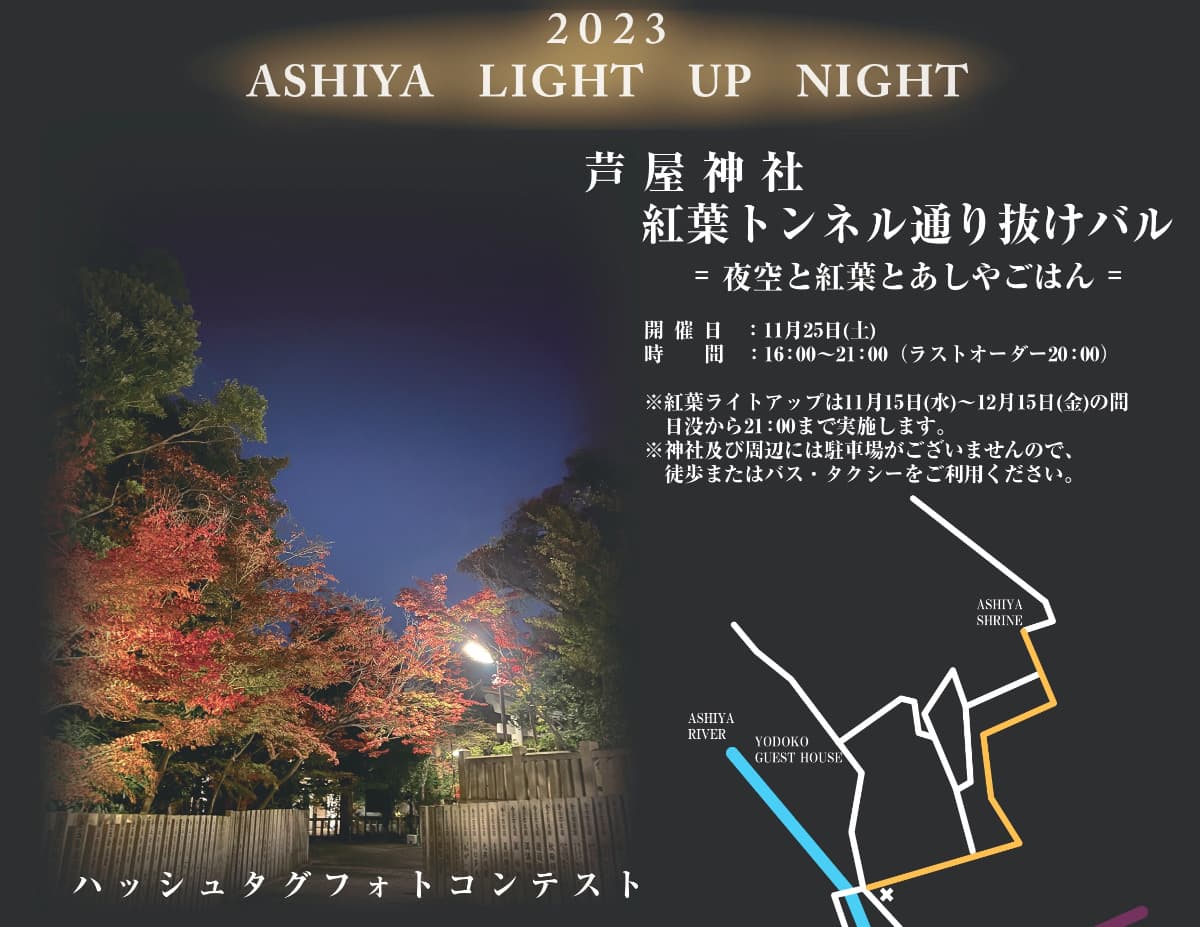 芦屋神社で「2023 ASHIYA LIGHT UP NIGHT」「紅葉トンネル通り抜けバル」開催　芦屋市 [画像]