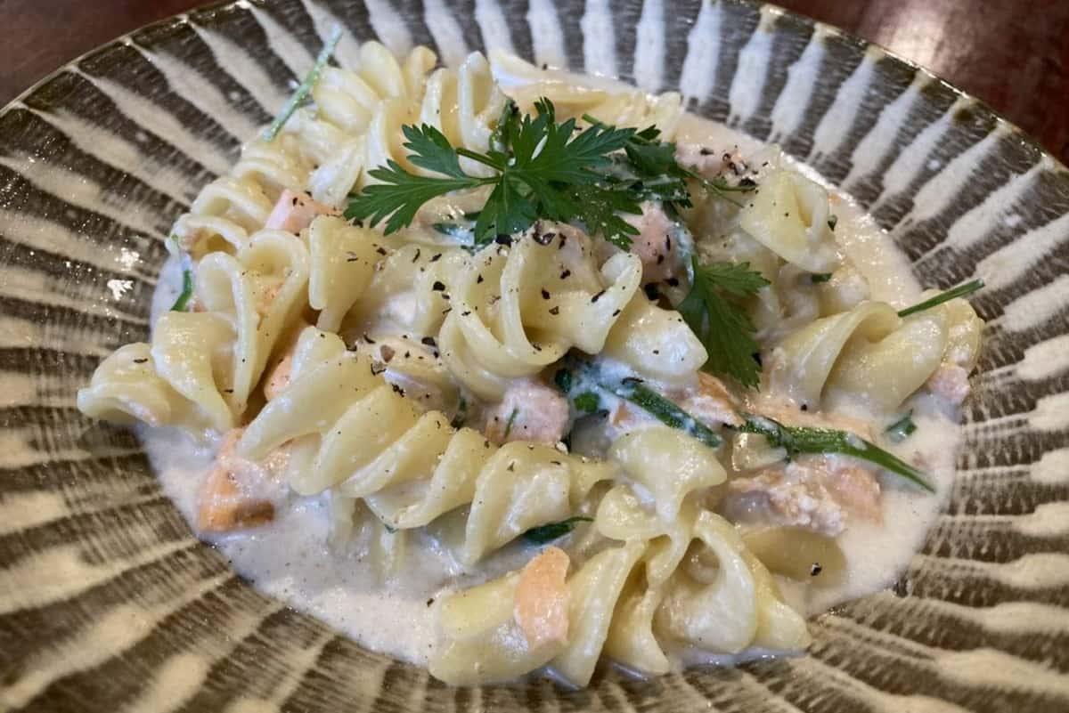 pasta pizza cafe遊山「白鷺サーモンと酒粕のフジッリ」