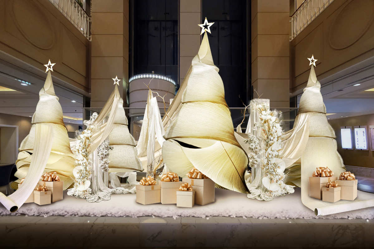 神戸メリケンパークオリエンタルホテルが紙糸を使った「クリスマスディスプレイ」の展示を実施 [画像]