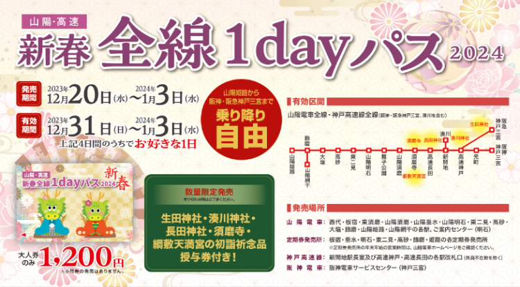  山陽電車が「山陽電車初詣・初売4dayパス」と「山陽・高速　新春全線1dayパス2024」を発売 [画像]