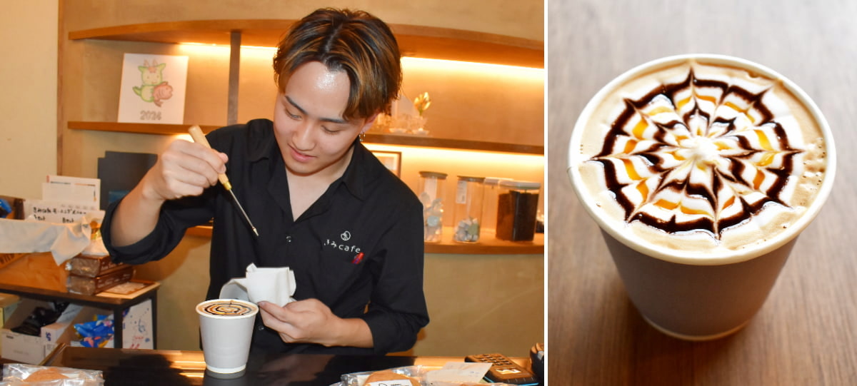 スタッフの岩本大輝さんがつくる「カフェモカ」550円（税込）