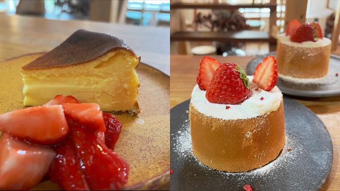 左：「バスクチーズケーキ」600円/右：「バニラシフォン いちごショート 750円（全て税込）/写真提供：cafe Tubu