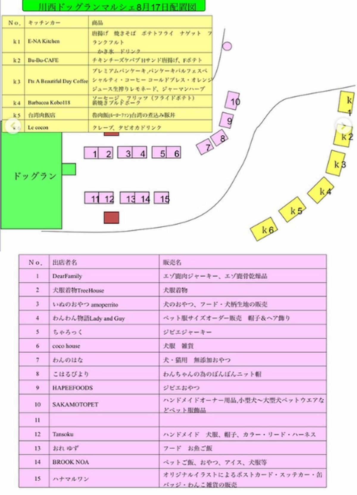 8月17日のマルシェ・キッチンカー配置予定