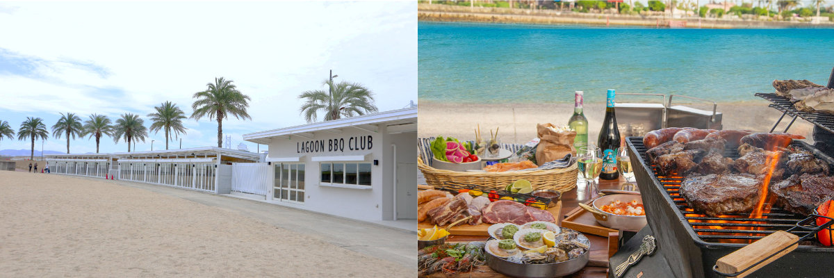 「LAGOON BBQ CLUB」の外観と提供料理のイメージ