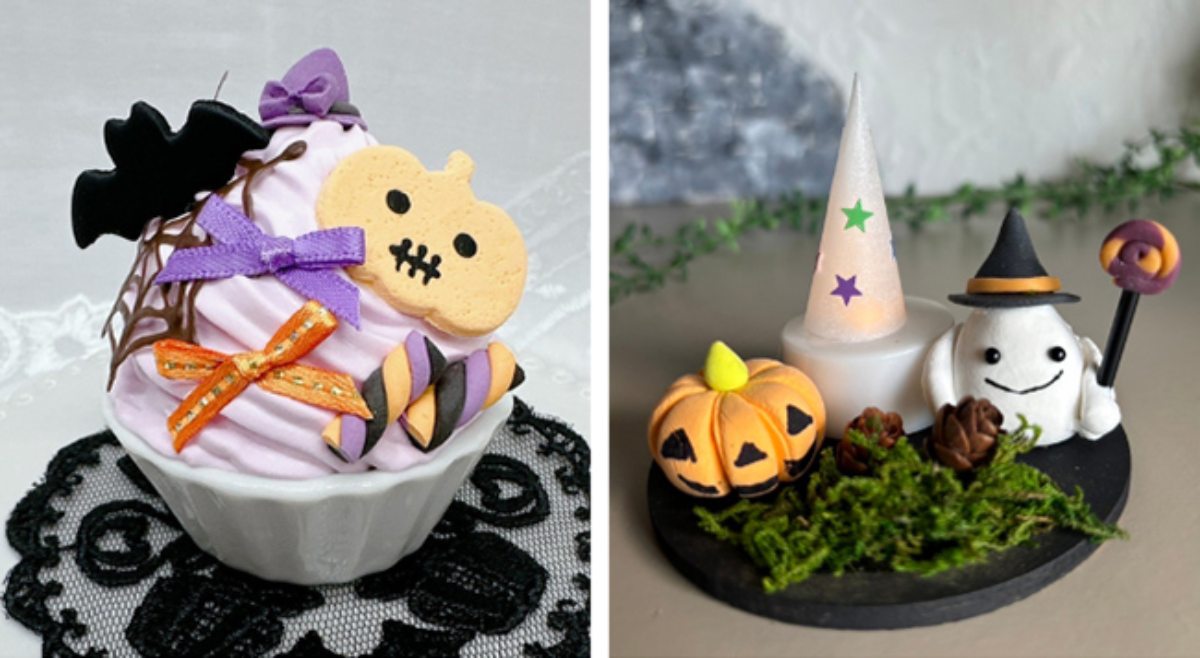 （左）ハロウィンカップケーキ（右）キラキラハロウィン飾り