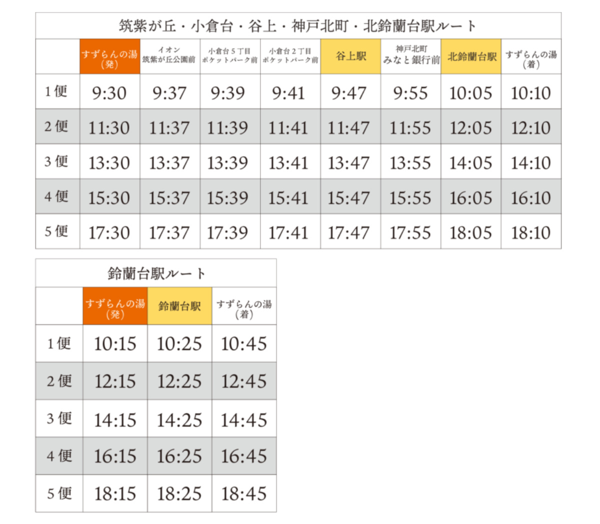 シャトルバス時刻表