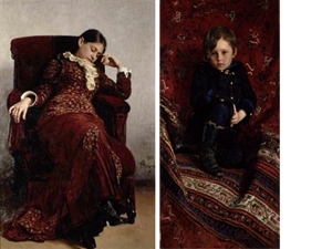 左：イリヤ・レーピン《休息‐妻ヴェーラ・レーピナの肖像》
　 1882年　トレチャコフ美術館 
右：イリヤ・レーピン《少年ユーリー・レーピンの肖像》
　 1882年　トレチャコフ美術館